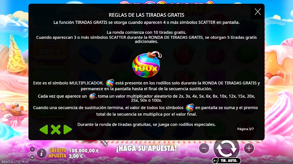 Sweet Bonanza — reglas de las tiradas gratis