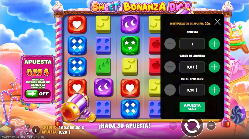 Sweet Bonanza Dice — menú de apuesta